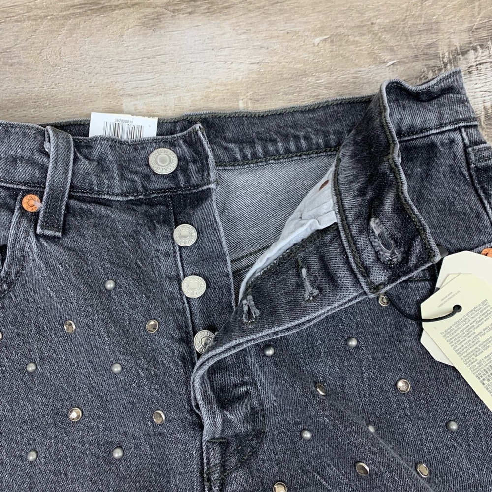 LEVI’S 501 Crystal Crop Jeans Black Embellished - Picture 5 of 8